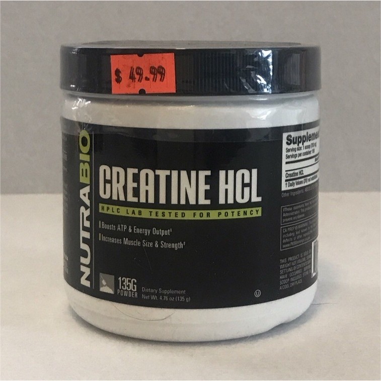 NutraBio Creatine HCl Powder 135g Unflavored Vegetarian Gluten-Free Fitness