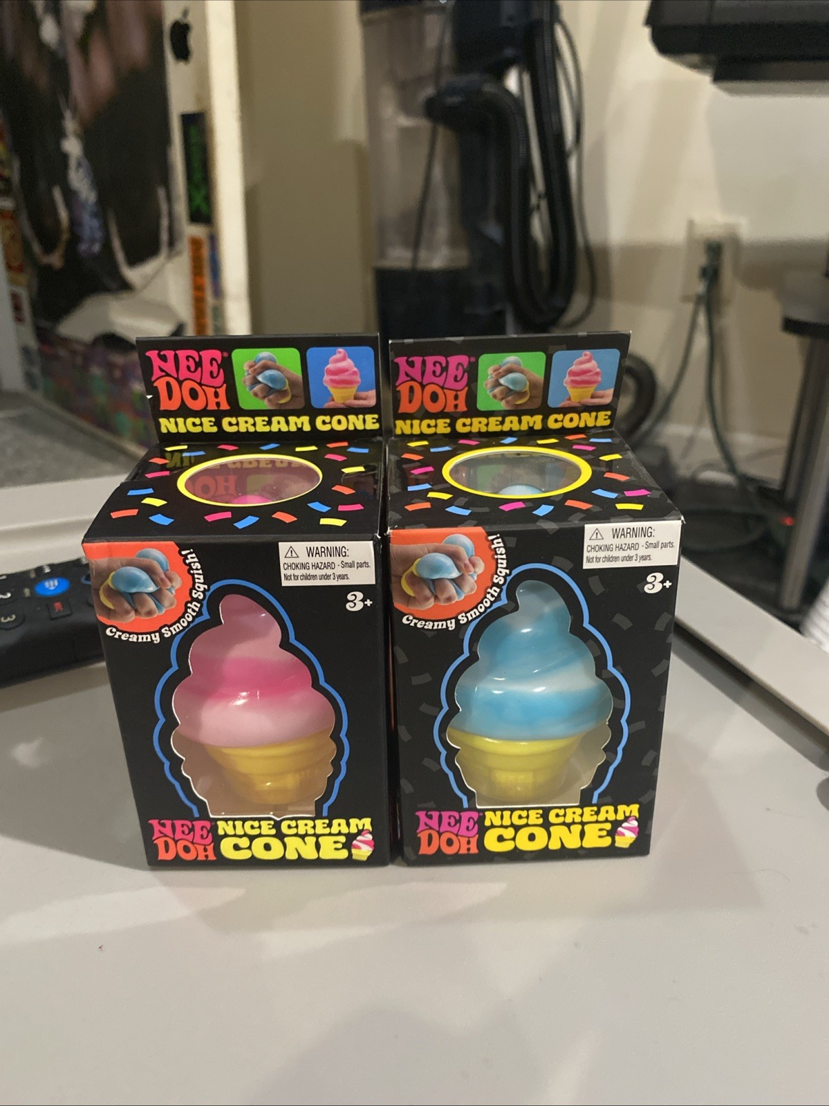 Nee Doh Nice Cream Cone Squishy Toy BLUE / Pink LOT Of 2 In Hand BRAND NEW HOT