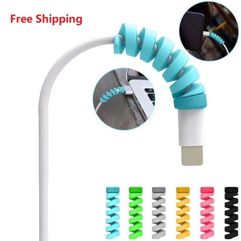 7pcs Cord Silicone Spiral USB Cable Protector Saver for iPhone Android