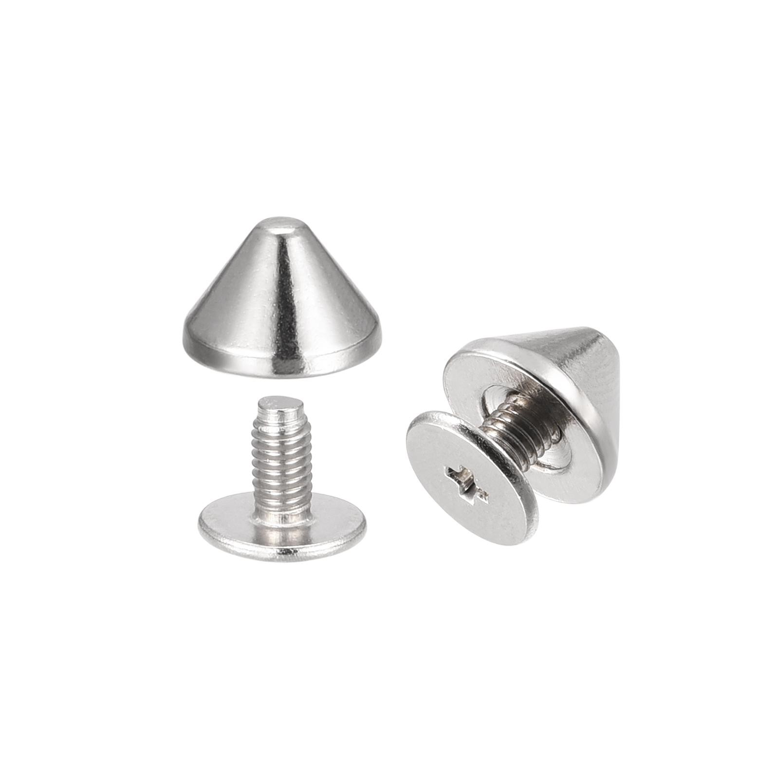 9x6mm Screw Back Rivets, 30 Set Solid Leather Studs Silver Tone
