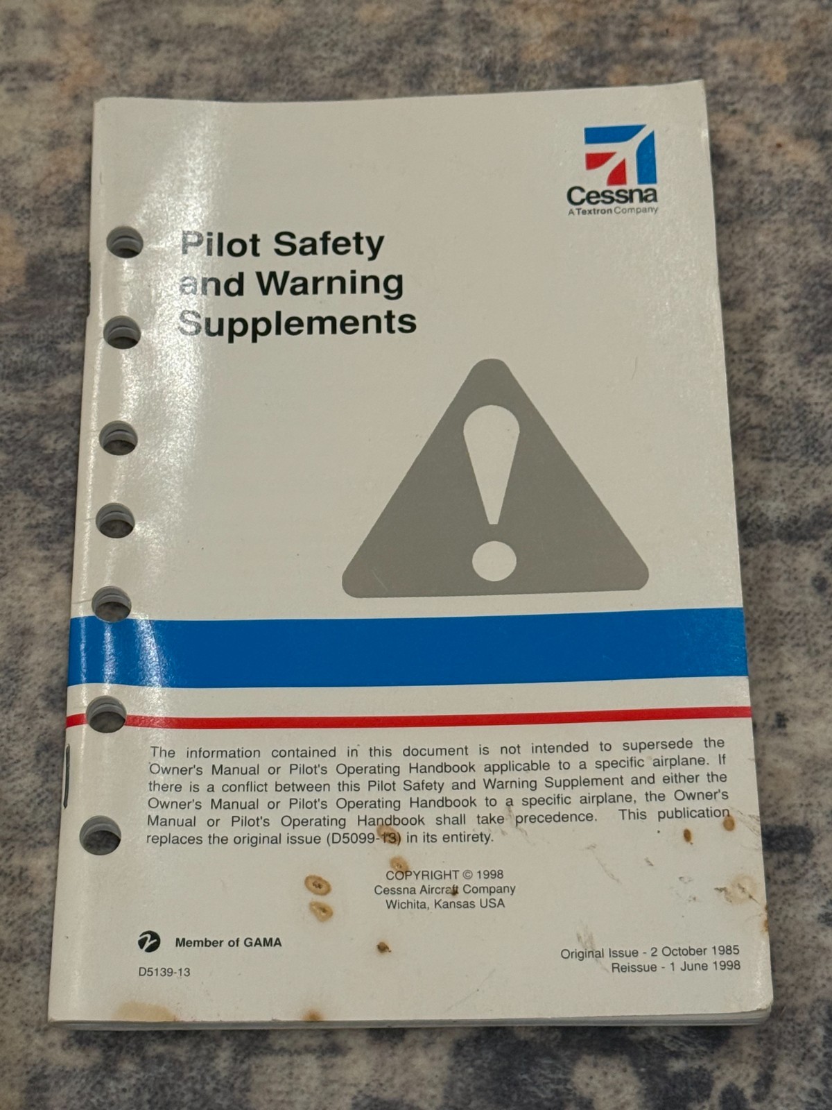 Cessna Pilot Safety and Warning Supplements from 1998 - D5139-13