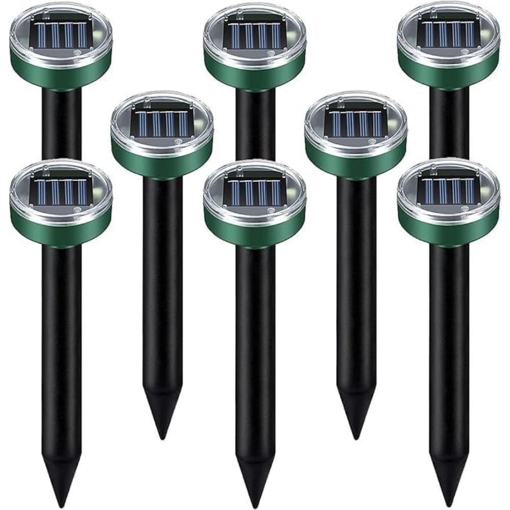 8 Pack Solar Mole Repeller, Ultrasonic Snake Gopher Deterrent Spikes for Yard