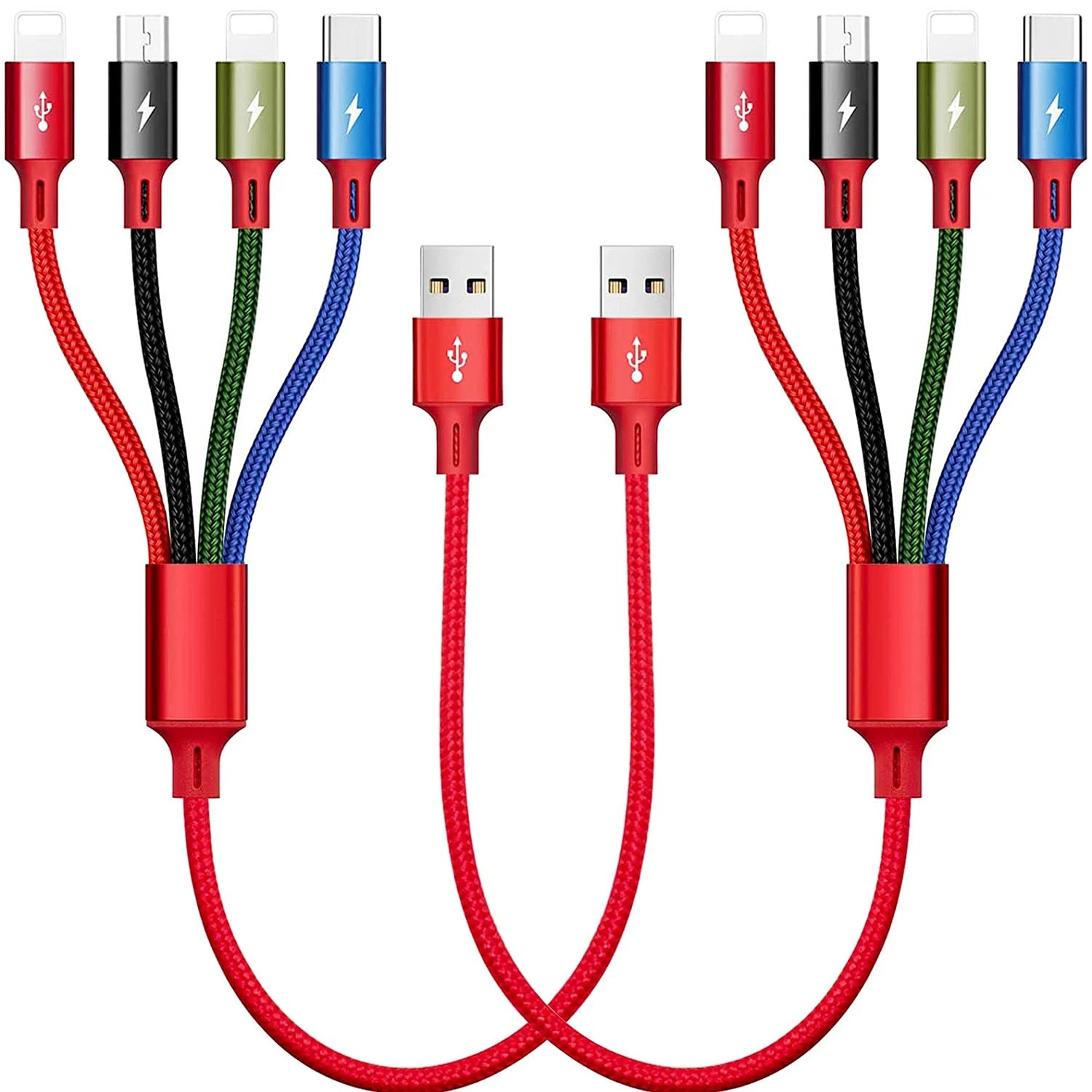 Short Multi Charging Cable, 1Ft/2Pack Multi Charging Cord, 4 in 1 Multiple USB C