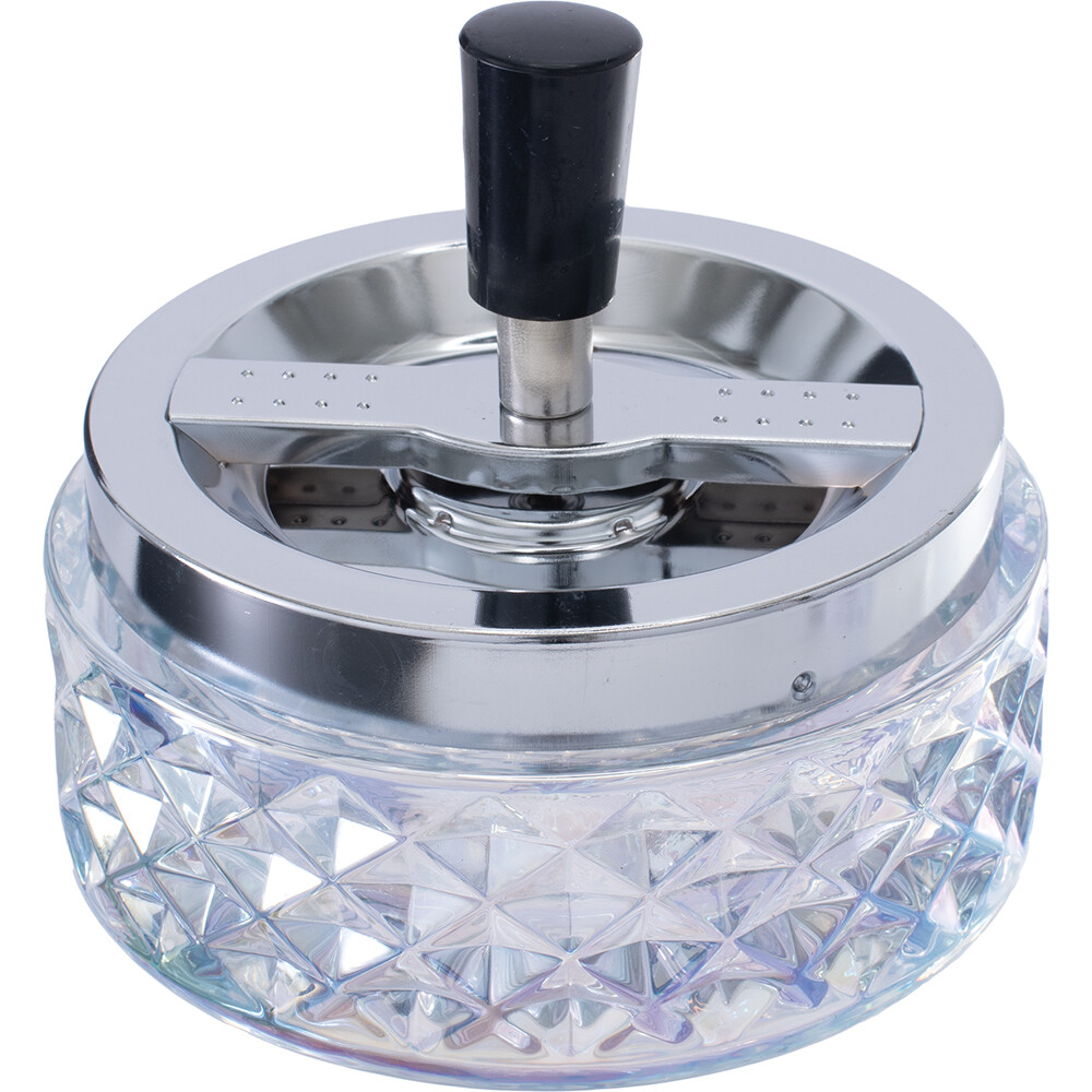 4.75" Heavy Glass Push Down Spinning Cigarette Ashtray