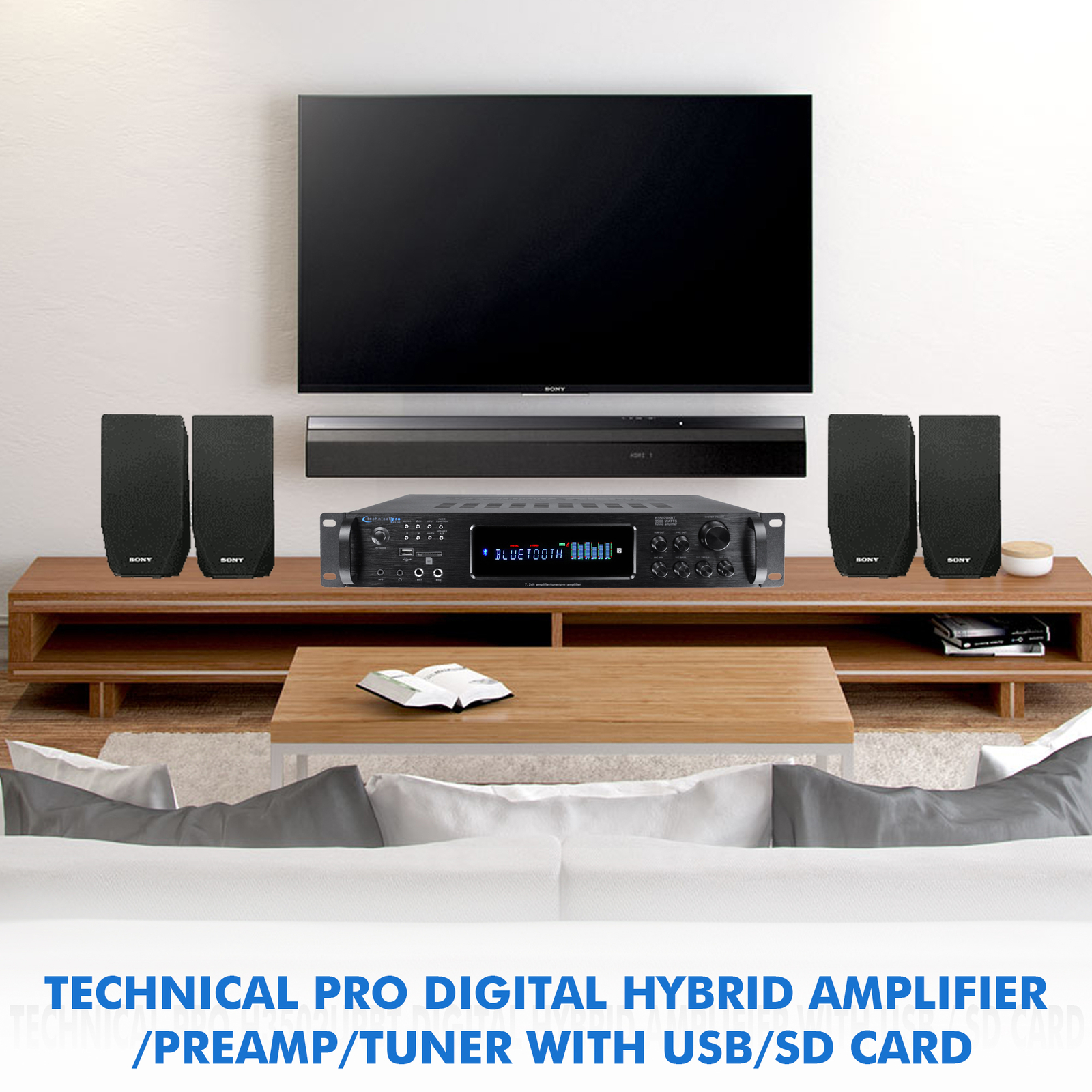 3500 Watts Digital Hybrid Amplifier, Preamp, Tuner with USB SD Card Inputs