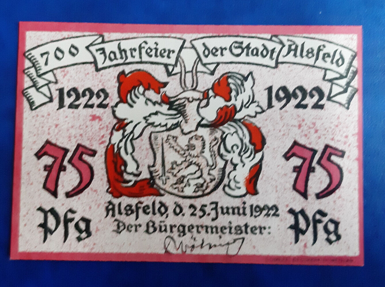 ALSFELD NOTGELD 75 PFENNIG 1922 EMERGENCY MONEY GERMANY BANKNOTE (25396)