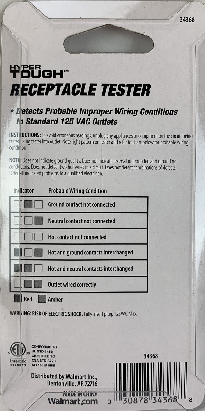 3 Wire Receptacle Tester Hyper Tough New With Tags