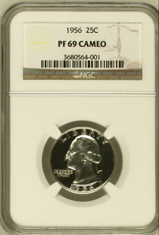 :1956-P S25C WASHINGTON QUARTER NGC NEAR PERFECT PF 69 CAMEO RARE R4 HIGH GRADES