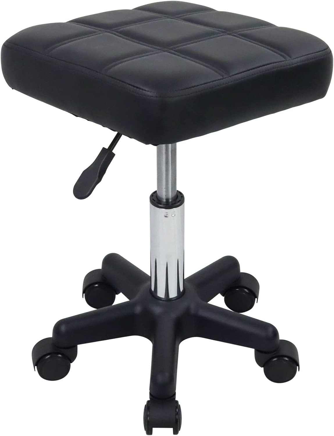 FURWOO Square Swivel Stool with Wheels PU Leahter Rolling One Size, Black