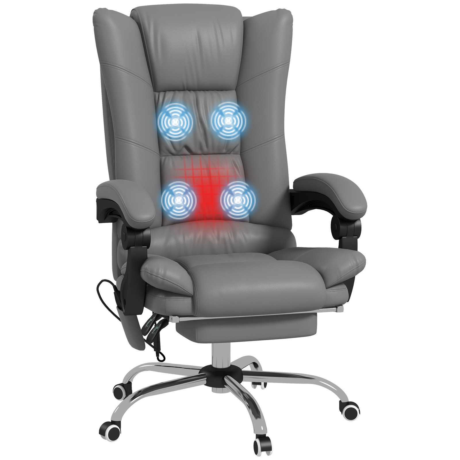 Vibration Massage Office Chair with Heat, Footrest, Gray