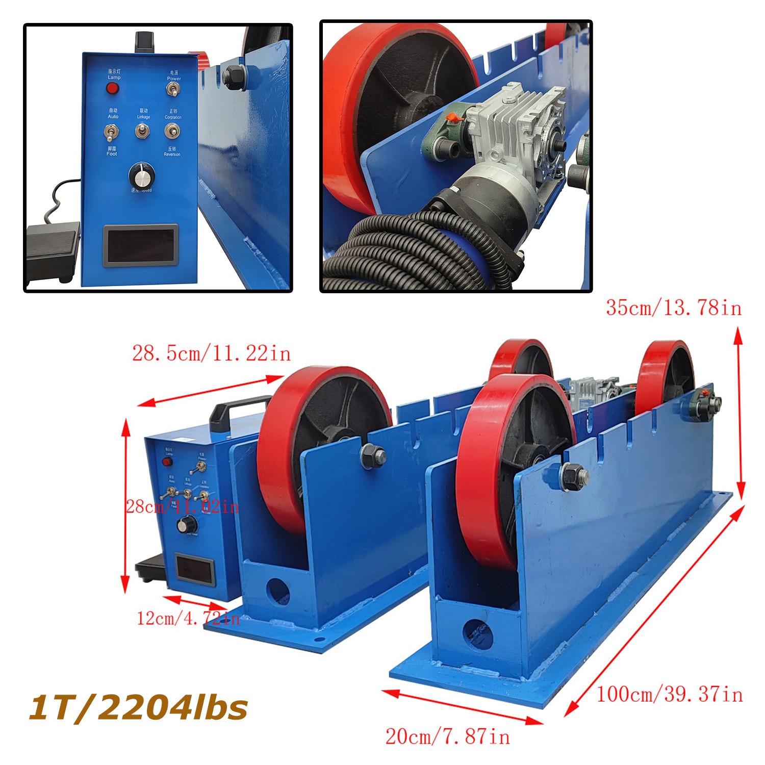 1T Adjustable Welding Turning Roller Diameter 50-1500mm Roller 50mm(W)*250mm(D)