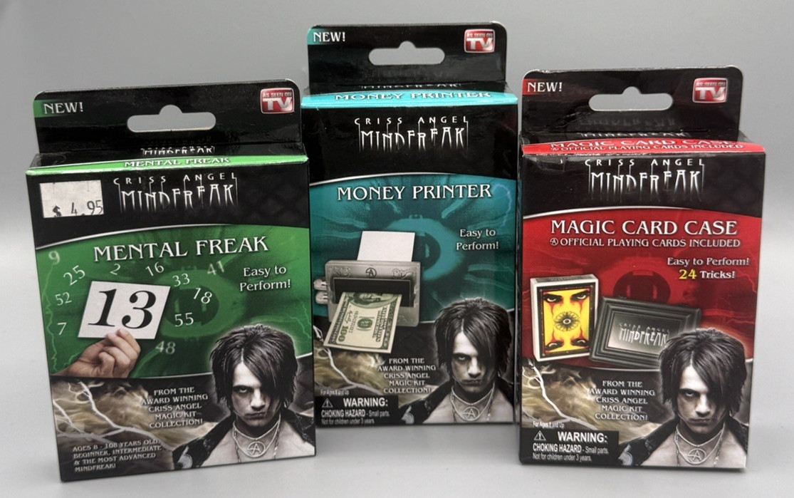 Criss Angel Mindfreak Magic Trick lot 3 Sets Money Printer complete card deck +
