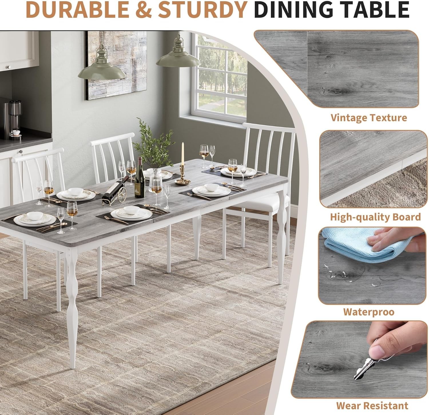 Rectangular Dining Table 6 71 in Rustic Farmhouse Kitchen Table W/ Large