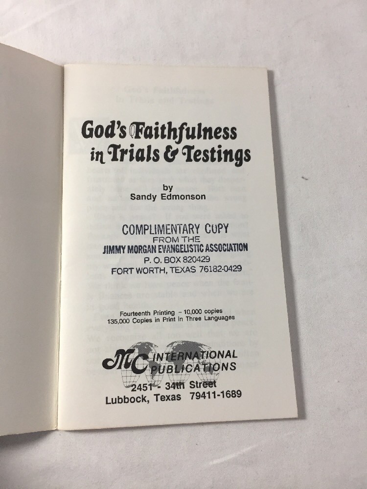 God's Faithfulness in Trails & Testing ~ Sandy Edmonson ~ Small Booklet EW8