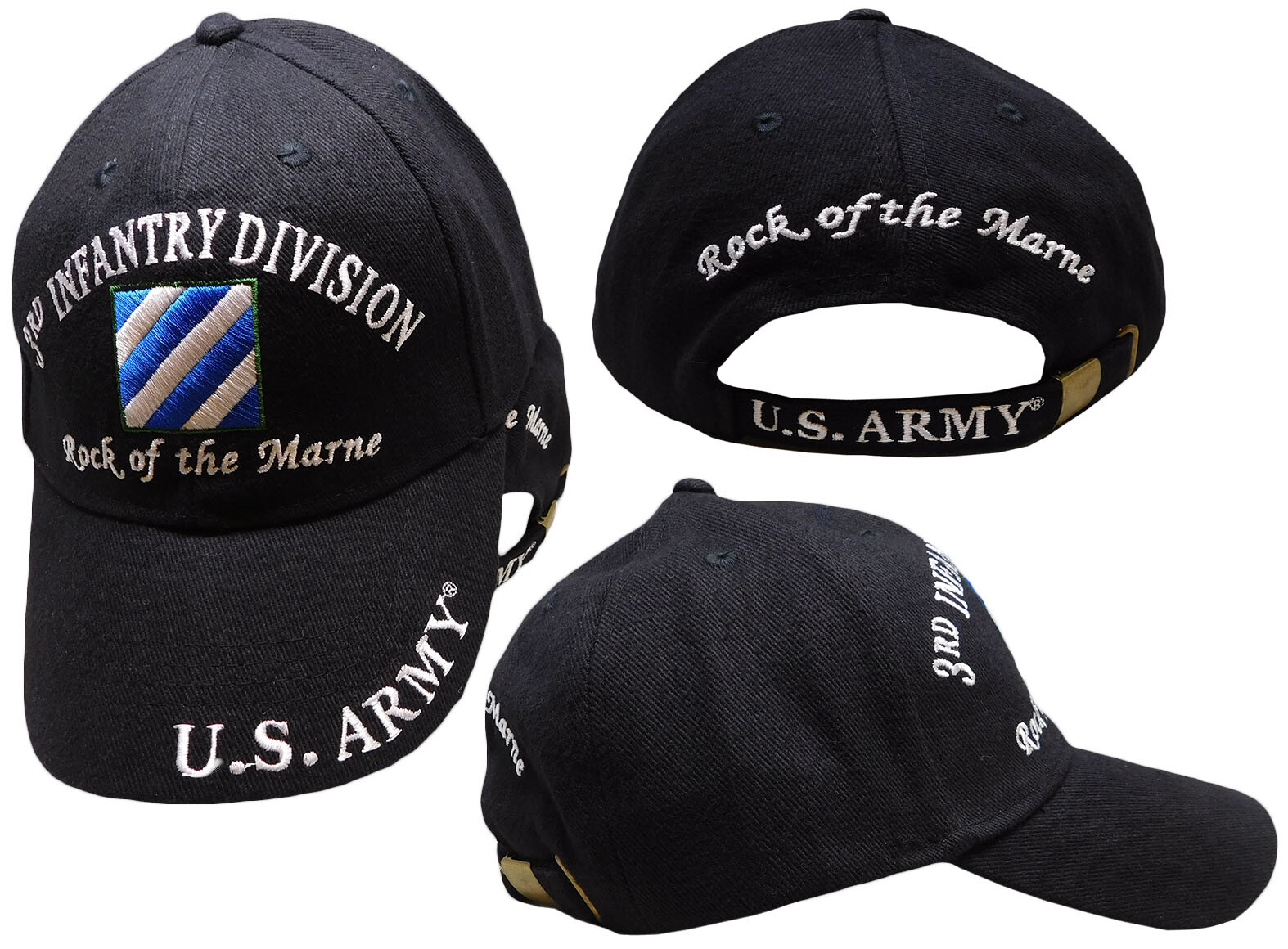 U.S. Army 3rd Third Infantry Division Rock the Marne Black Embroidered Cap Hat