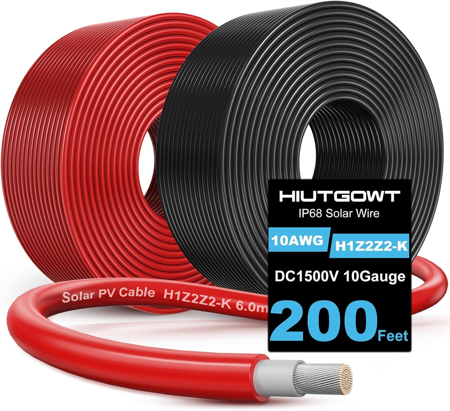 10AWG Solar Wire 2x200ft Tinned Copper Cables for Panels, RV, Boat, Camping