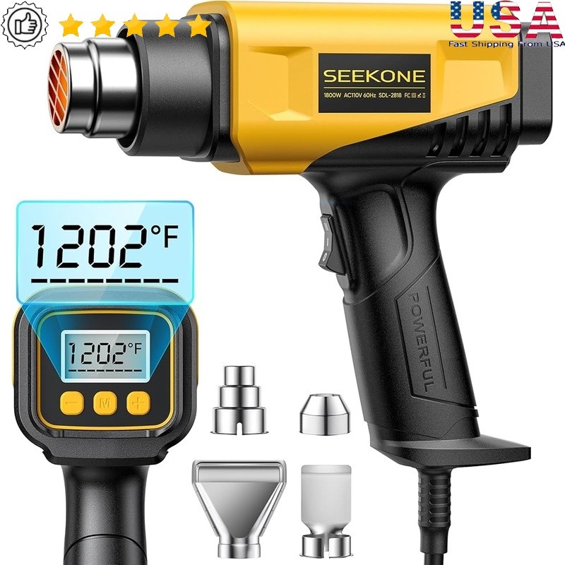 1800W Heat Gun LCD Display Adjustable Temp Airflow Nozzles Portable Tool New