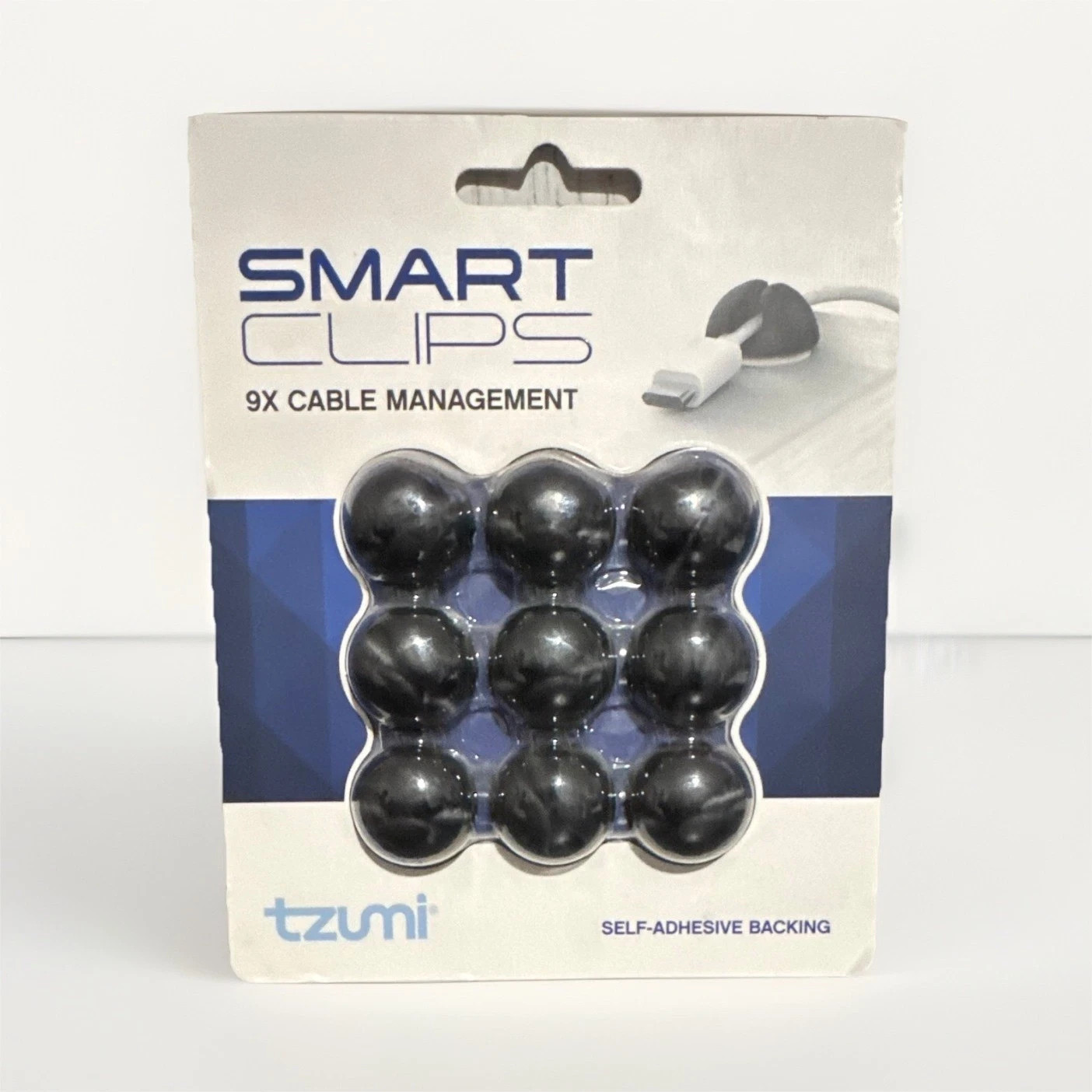 tzumi Smart Clips 9-Pack Self-Adhesive Cable Clips Cord Organizer, Black 0.6"