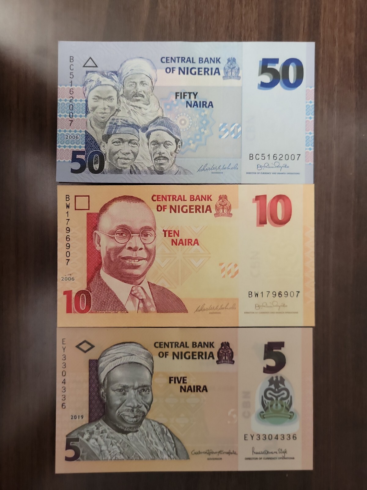 🇳🇪 Nigeria 5, 10, 50 naira 2006 2019 P-38, P-33 &  P-35 UNC banknotes 081922-8