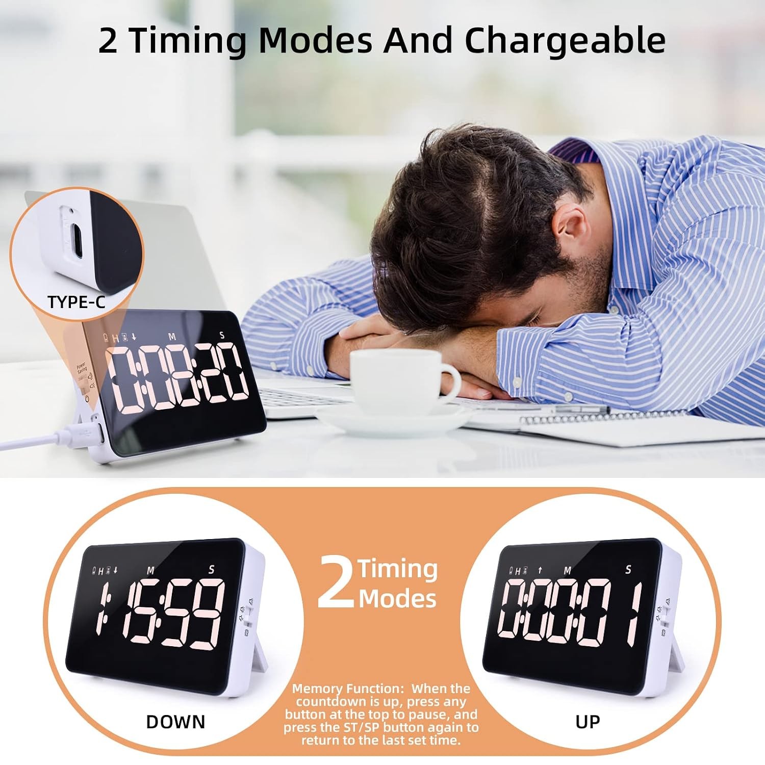 Digital Rechargeable Magnetic Kitchen Timer with Countdown for Cooking
