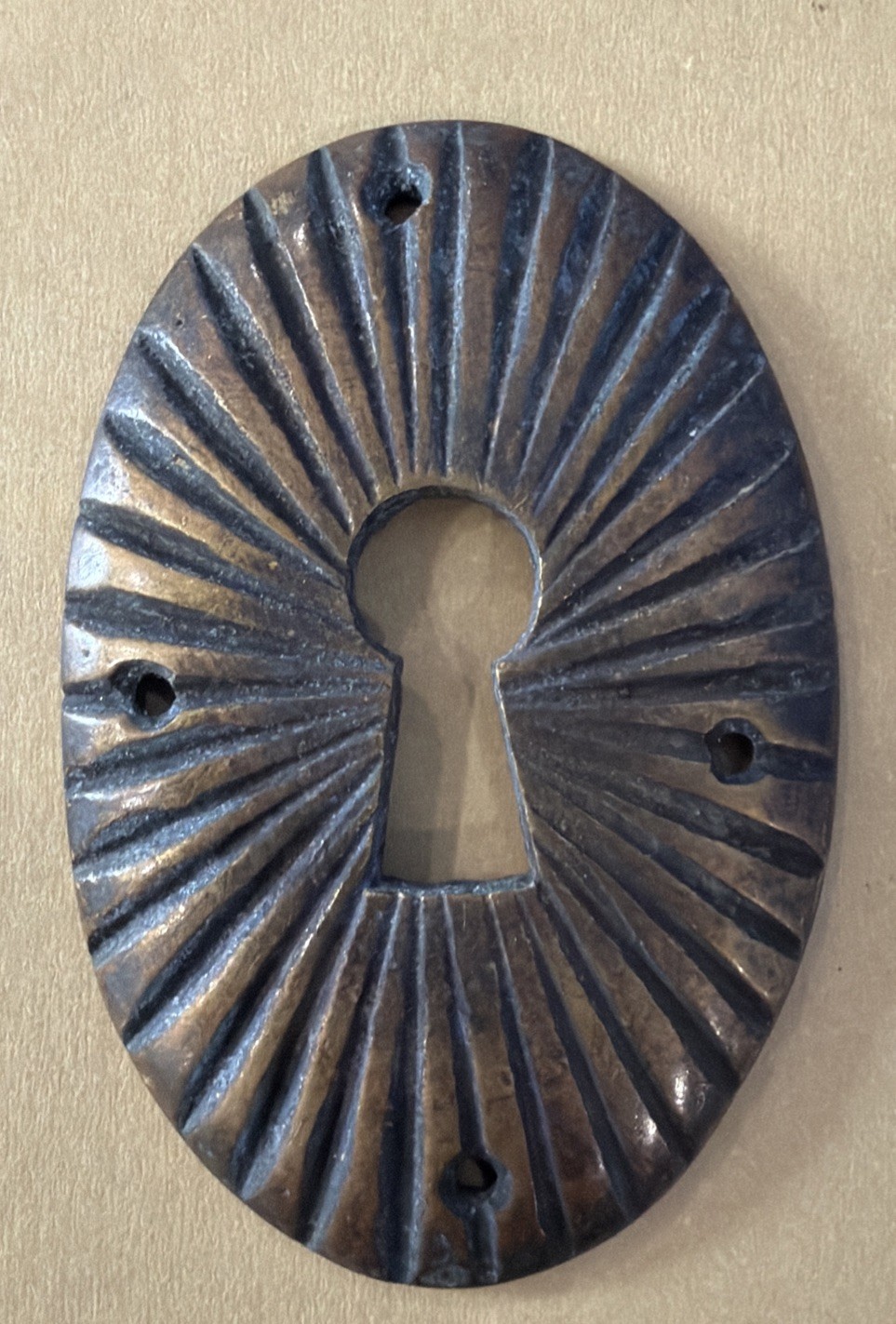 Vtg/MCM Keyhole Escutcheon Plate Matahari Sunburst Fluted Design Zamak Very Rare