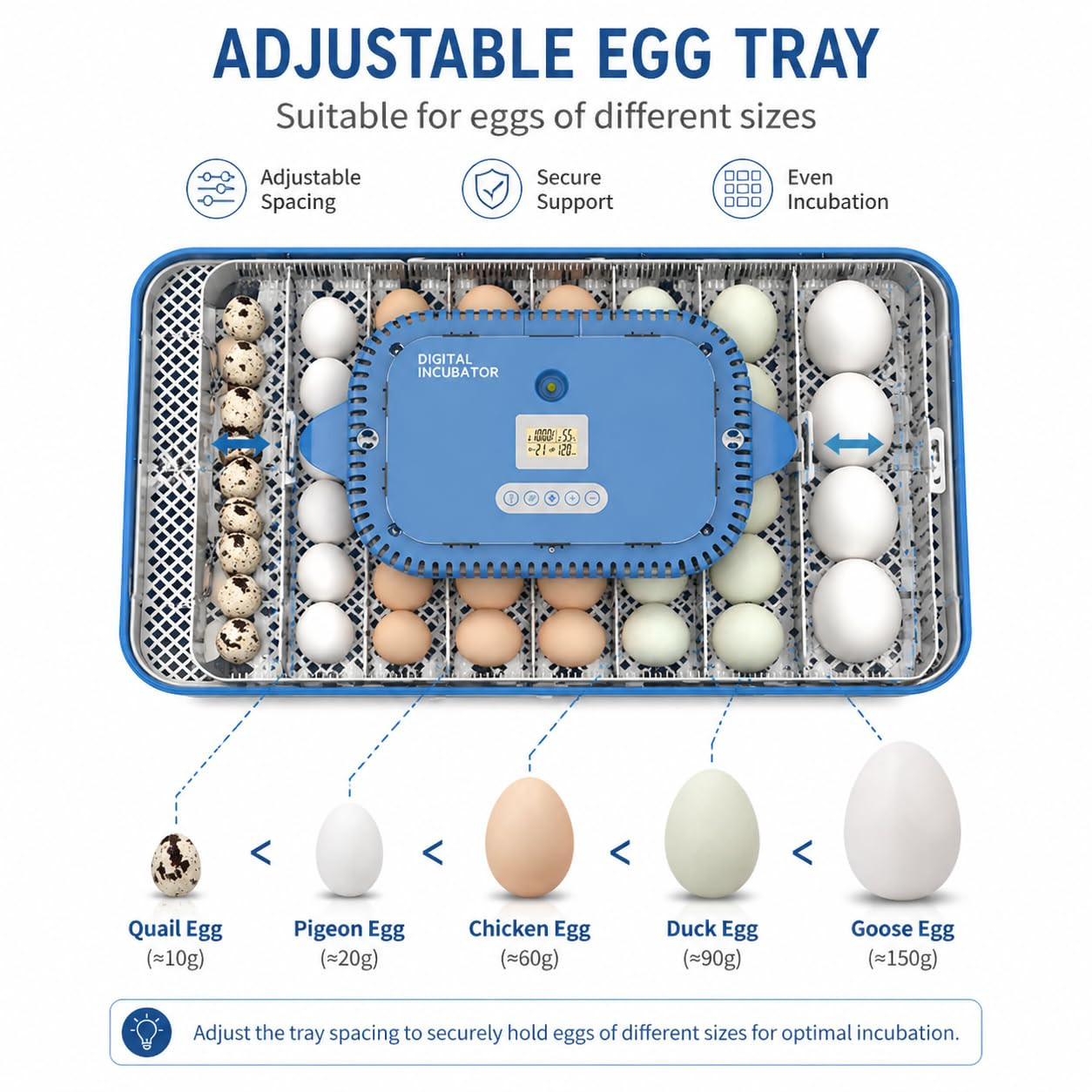 70 Egg Incubator for Hatching Eggs Withauto Turn, Temp & Humidity Control, Built
