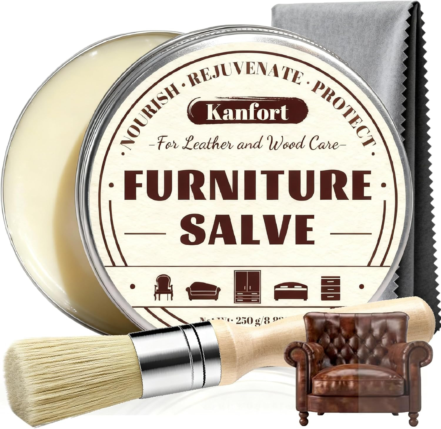 Leather & Furniture Repair Salve, Furniture Salve with Brush for Leather Wood, L