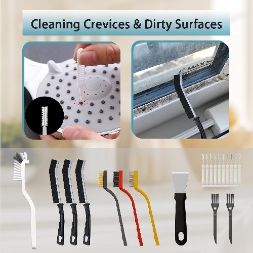 20-Piece Crevice Cleaning Brush Set with Precision Brushes, Scraper and Shower C