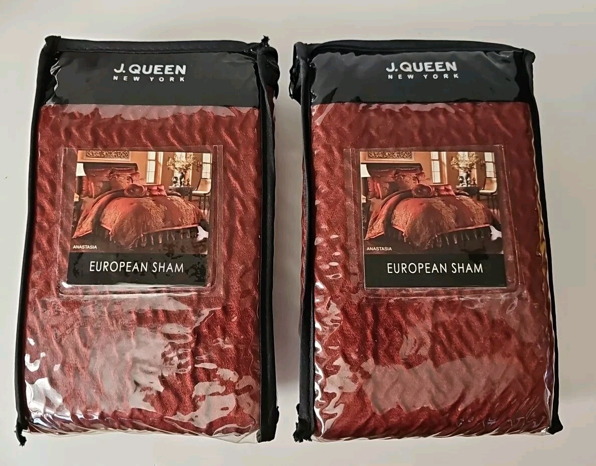 2 J QUEEN ANASTASIA Maroon Floral Euro Shams 26 X 26 NEW