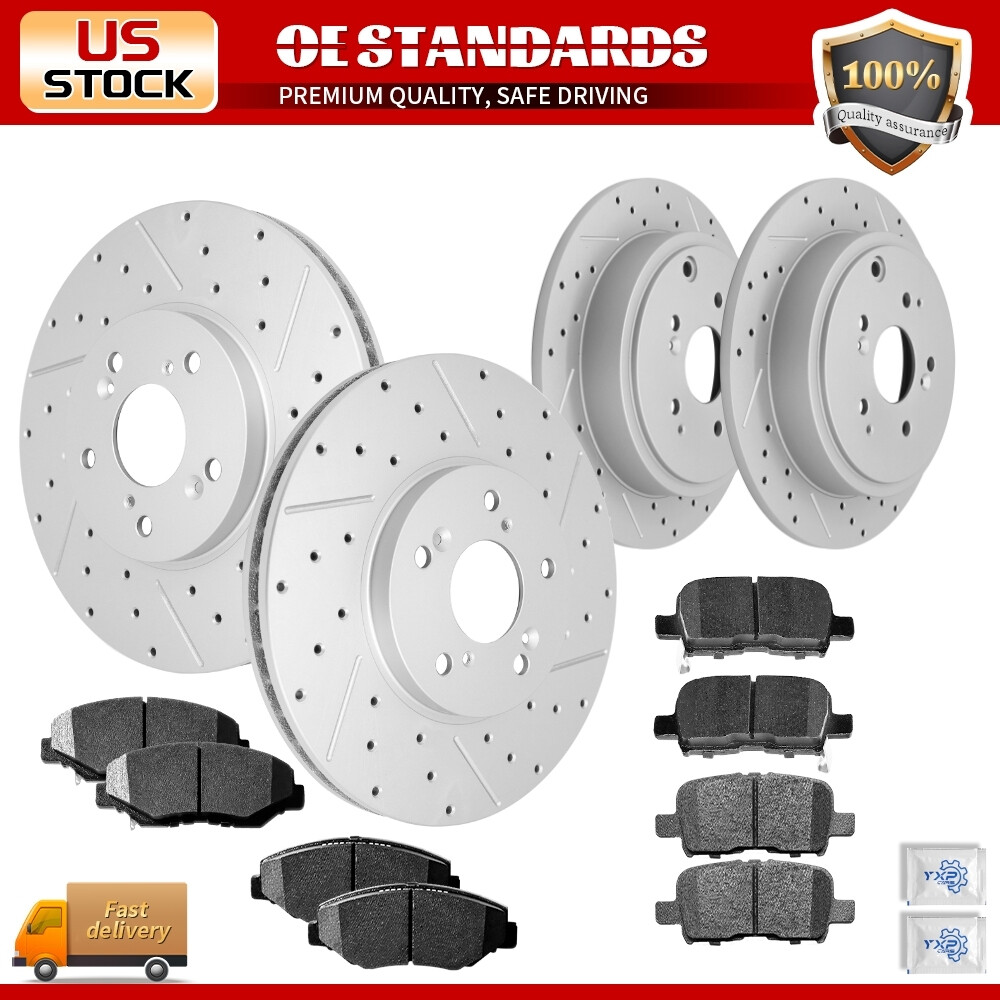 Front Rear Drilled Disc Rotors Ceramic Brake Pads for 2003 - 2008 Honda Pilot