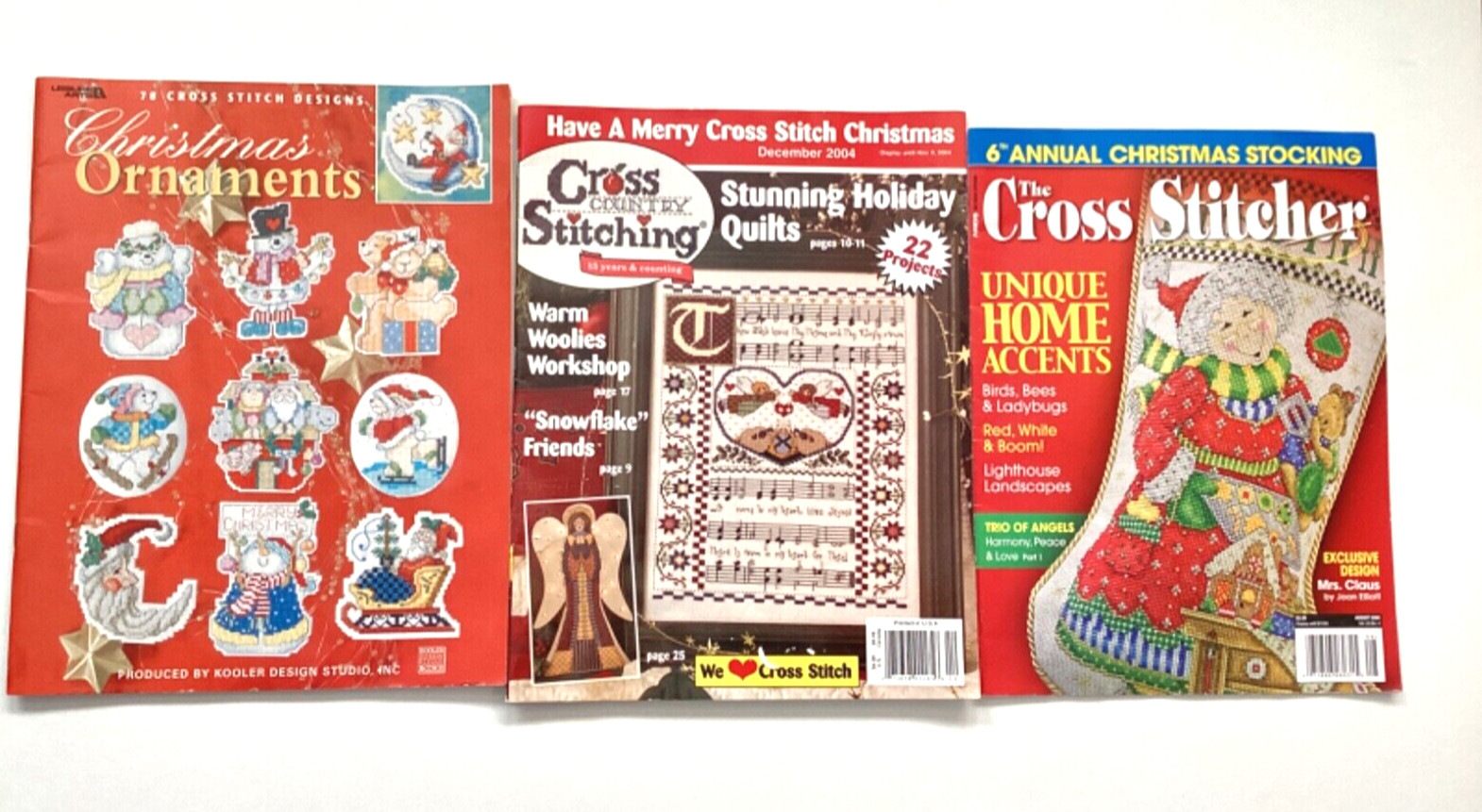 Cross Stitch Christmas Pattern Lot of 3 Magazines Ornaments Stockings Projects