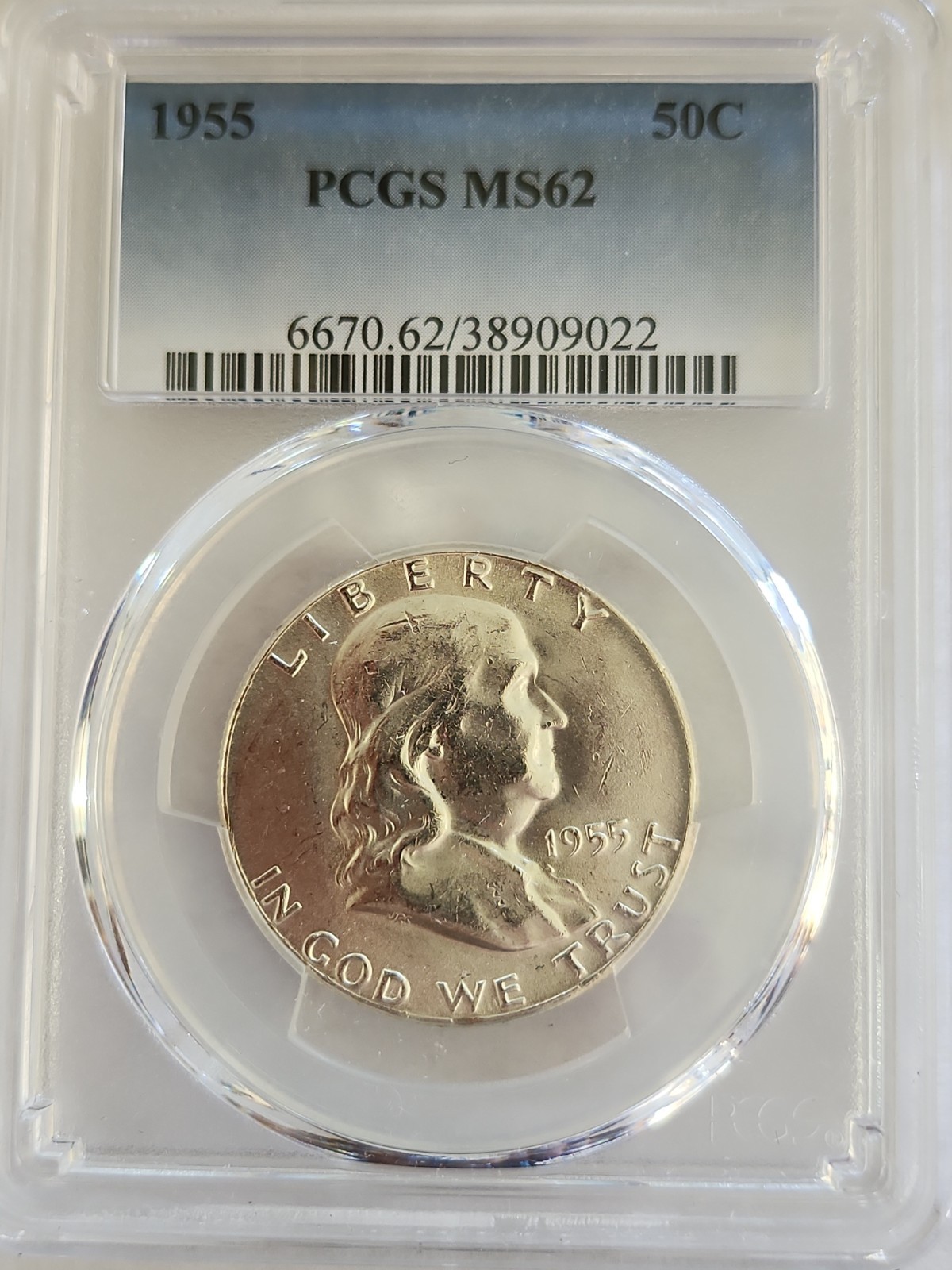 1955 Silver Uncirculated Franklin Half Dollar PCGS MS62 Free Shipping