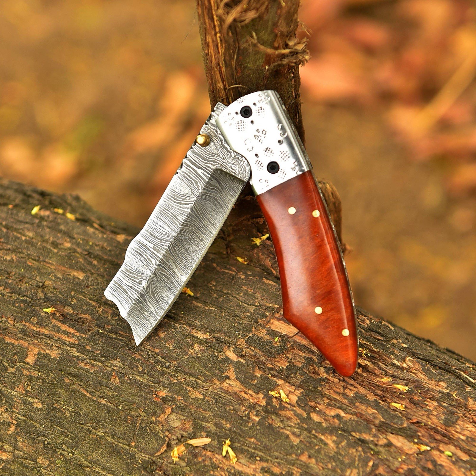Handmade Damascus Steel Folding Blade Pocket Knife Bull Cutter Outdoor Tactical