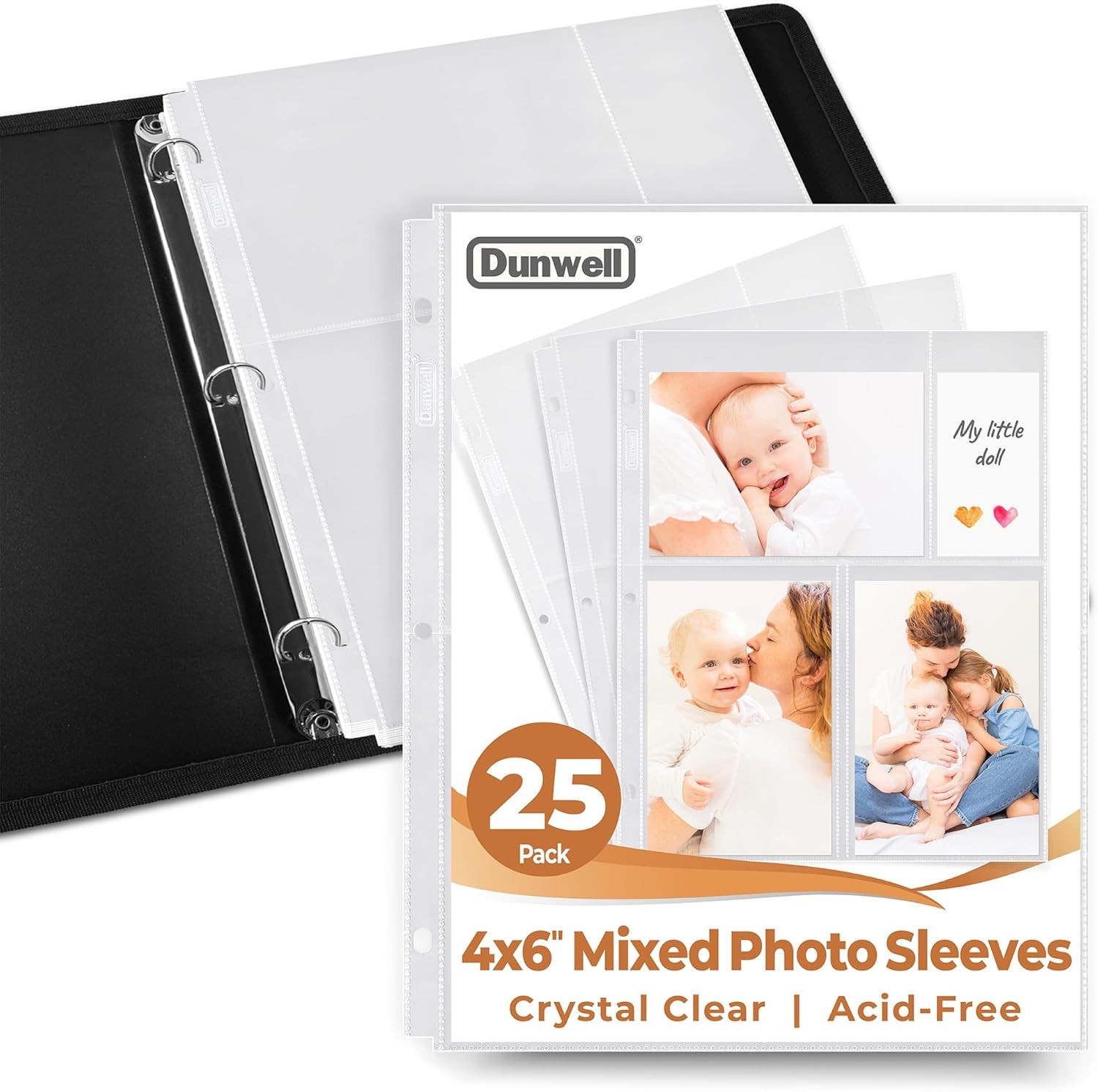 Dunwell Photo Sleeves for 3-Ring Binder, 4x6" - Mixed, Crystal Clear