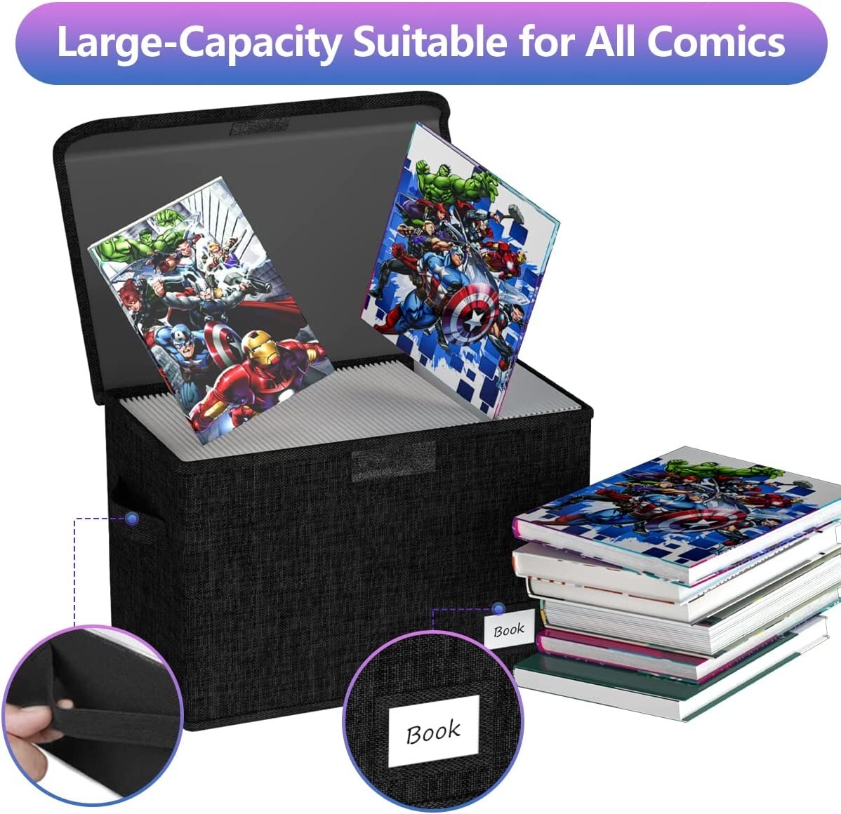 Book Storage Box Organizer Large Collapsible Leather Comic Container Board NEW