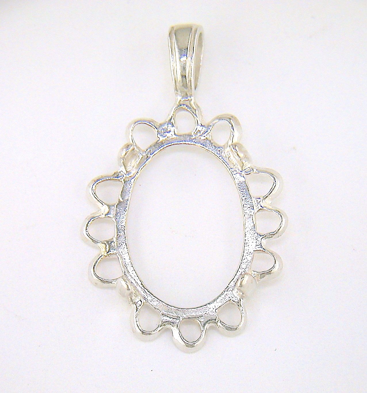 Oval Cabochon Fancy Cameo Pendant Setting Sterling Silver