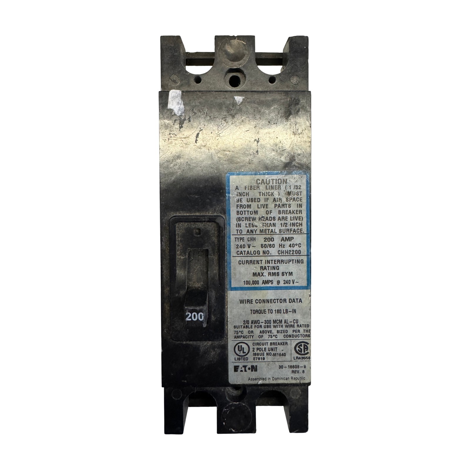 Eaton CHH2200 200A 2-Pole 240V Type CHH Circuit Breaker 100kA