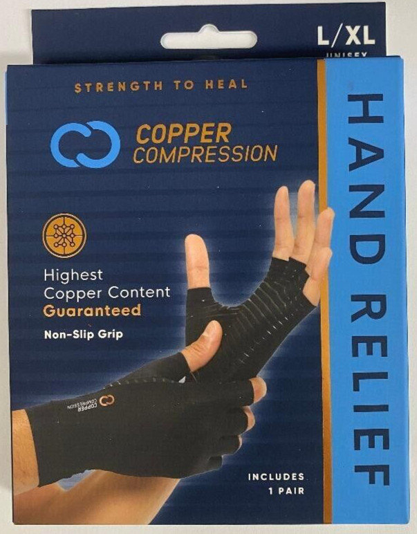 Copper Compression - Copper Infused Arthritis Half Finger Gloves - Large/XL