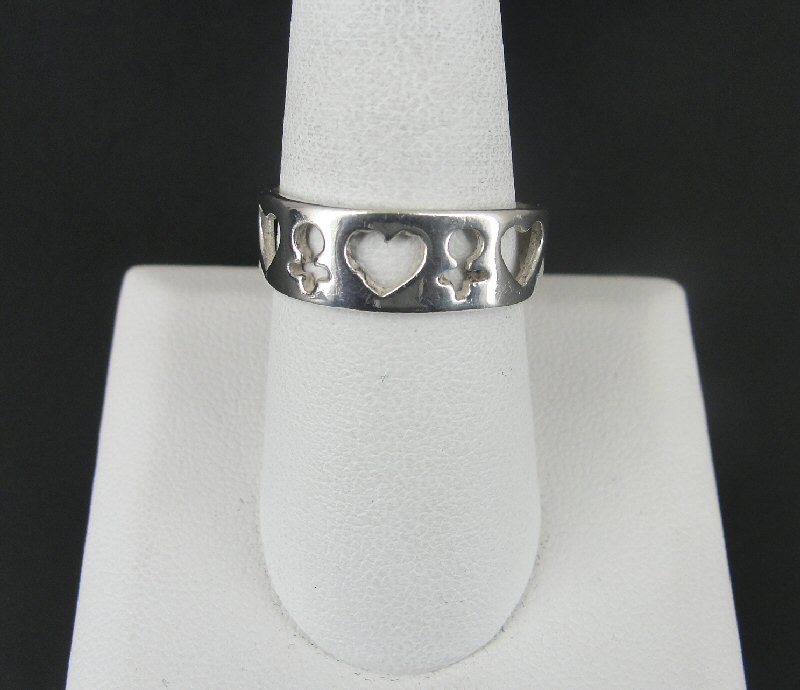 Female Sign with Hearts Cut Out Sterling Silver 925 RING Size 8.5