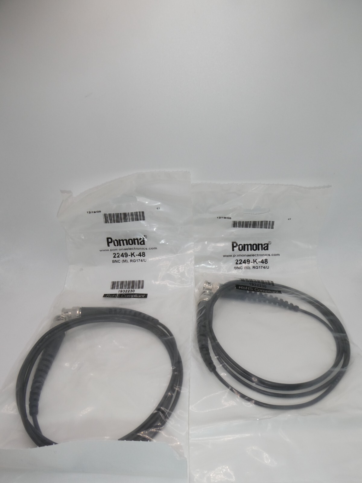 Pomona 2249-K-48 RF Cable Assemblies BNC M CABLE RG174/U "Lot of 2"
