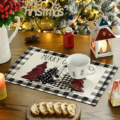 Waterclor Buffalo Plaid Christmas 12" x 18", Rectangular 2 Pcs Black/White