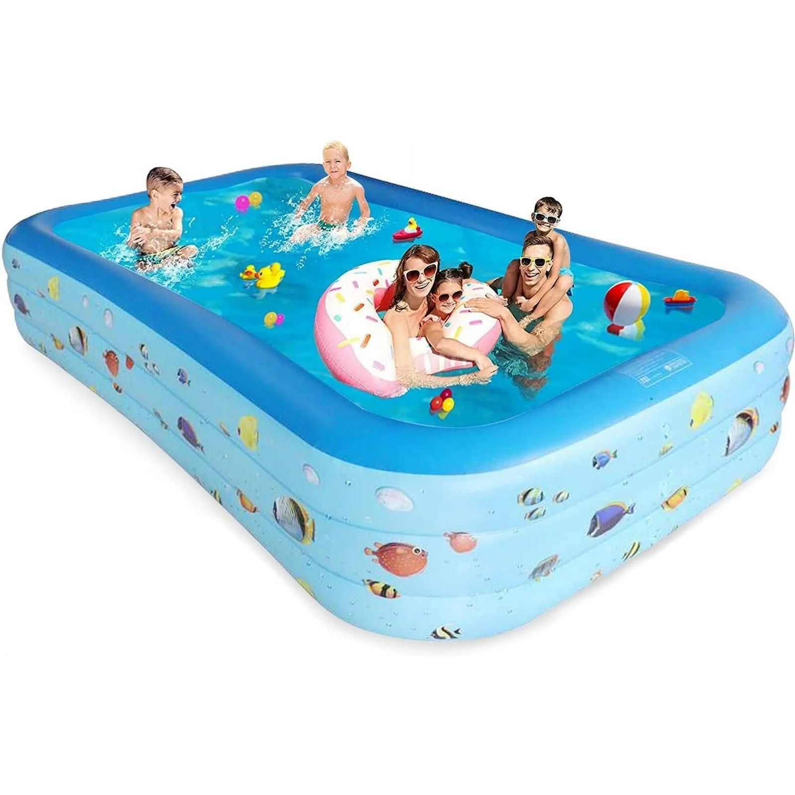 Inflatable Swimming Pool for Kids & Adults, Family-Size Rectangle, Blue