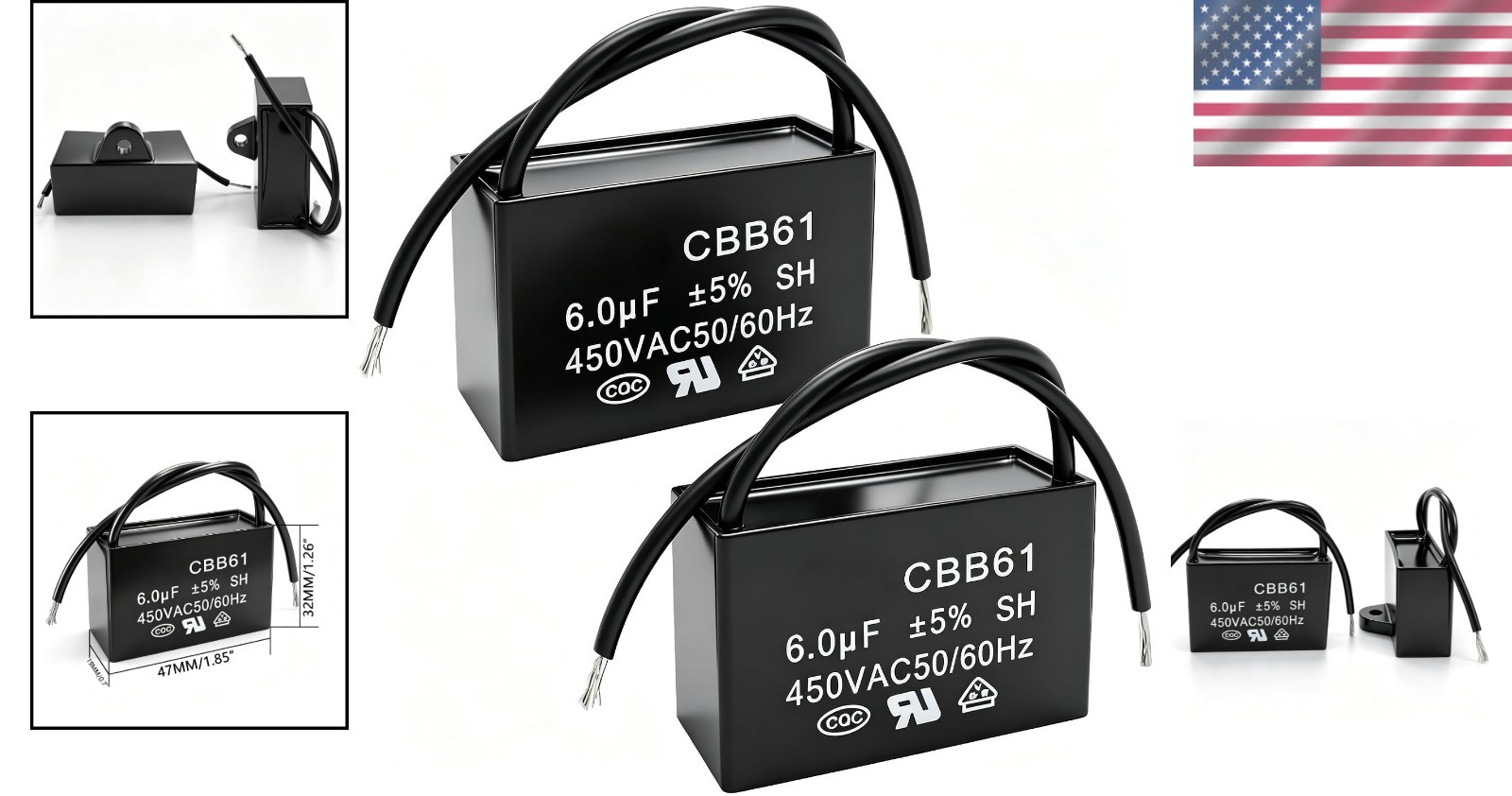 High Performance 2Pcs 6uF 450V AC Polypropylene Capacitors for Fan Applications