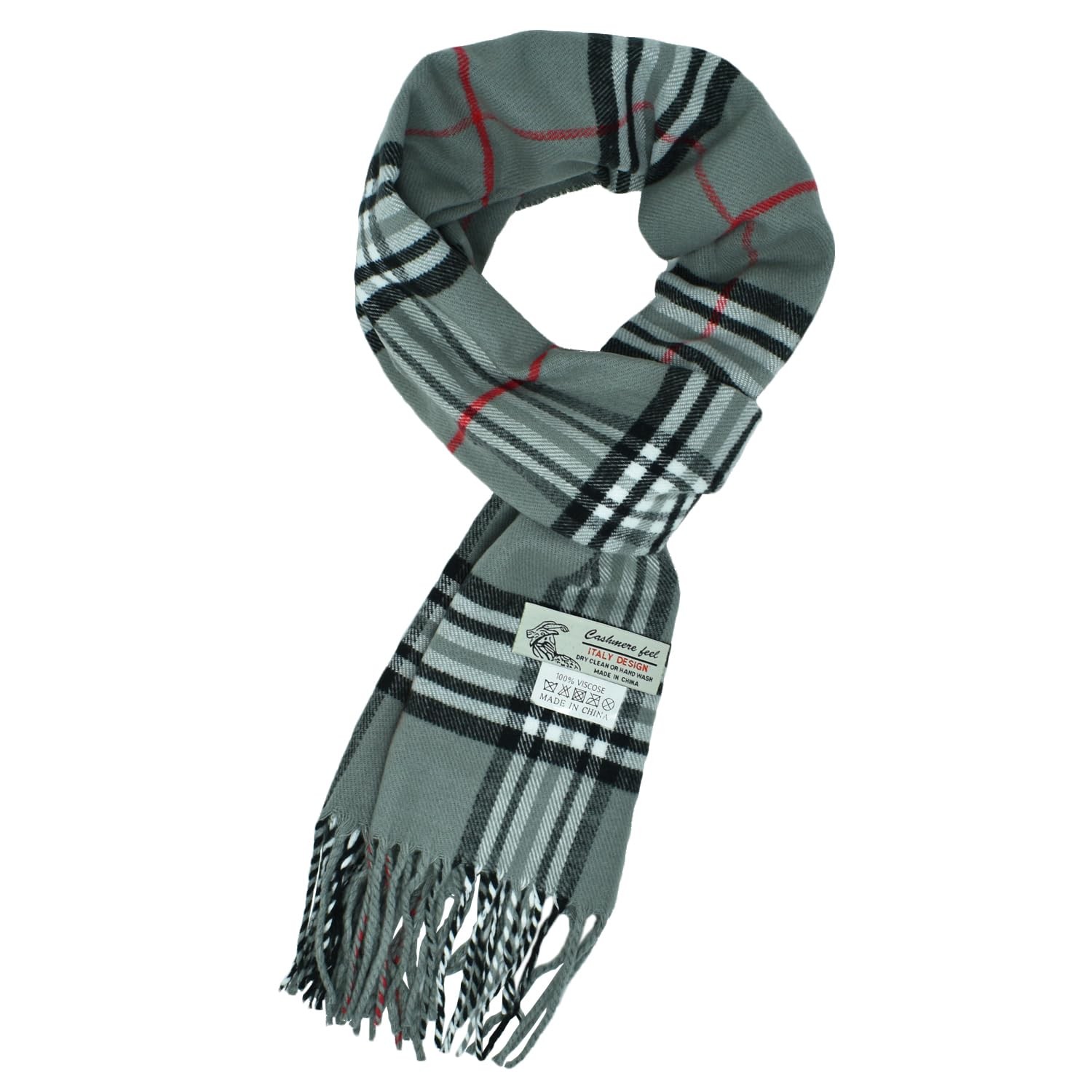 Unisex Classic Tartan Plaid Winter Scarf Soft Cashmere Feel 72x12 Gray