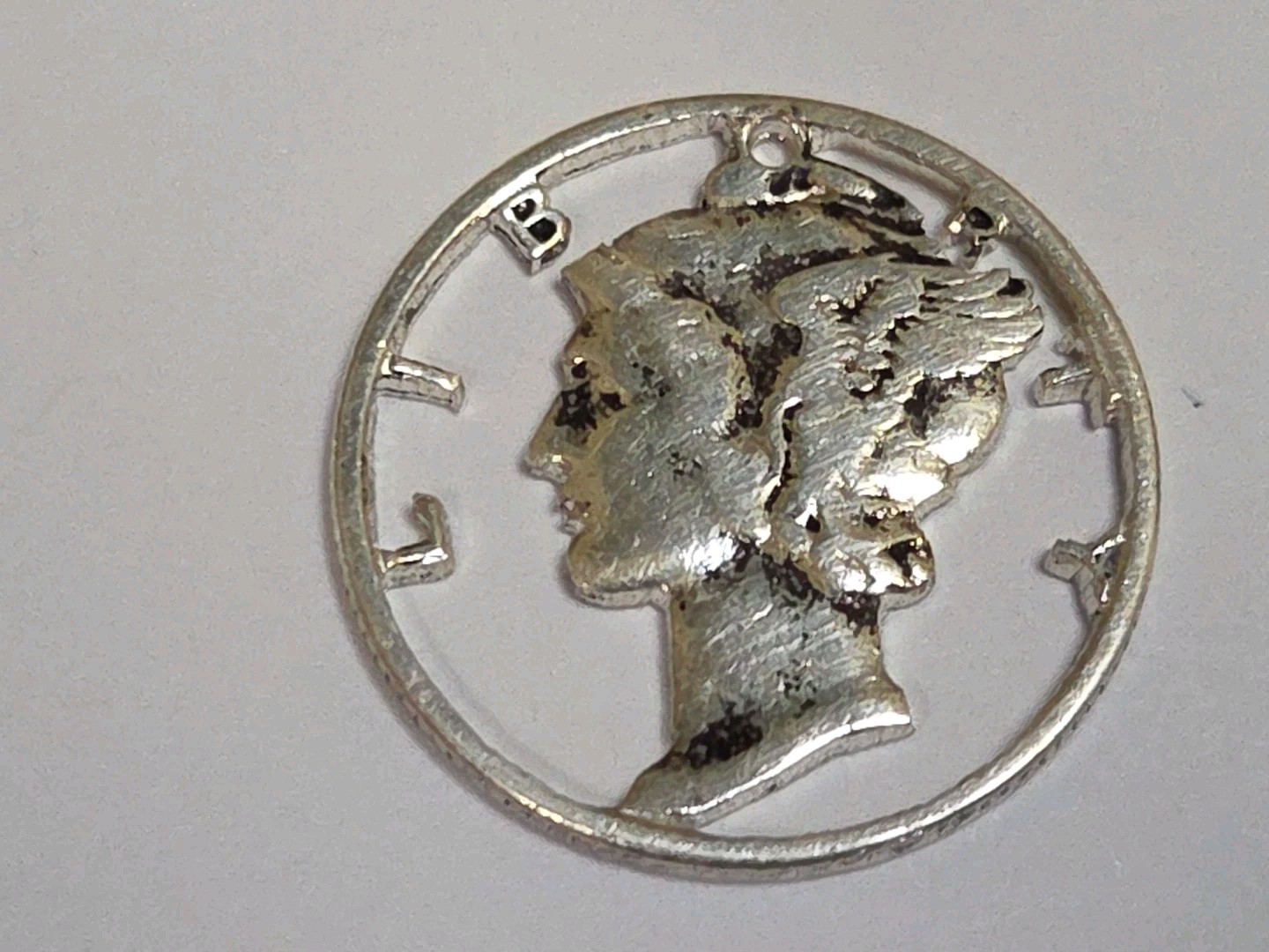 Sterling Silver ~ Mercury Dime Cut Out Pendant ~ LIBERTY ~ VINTAGE