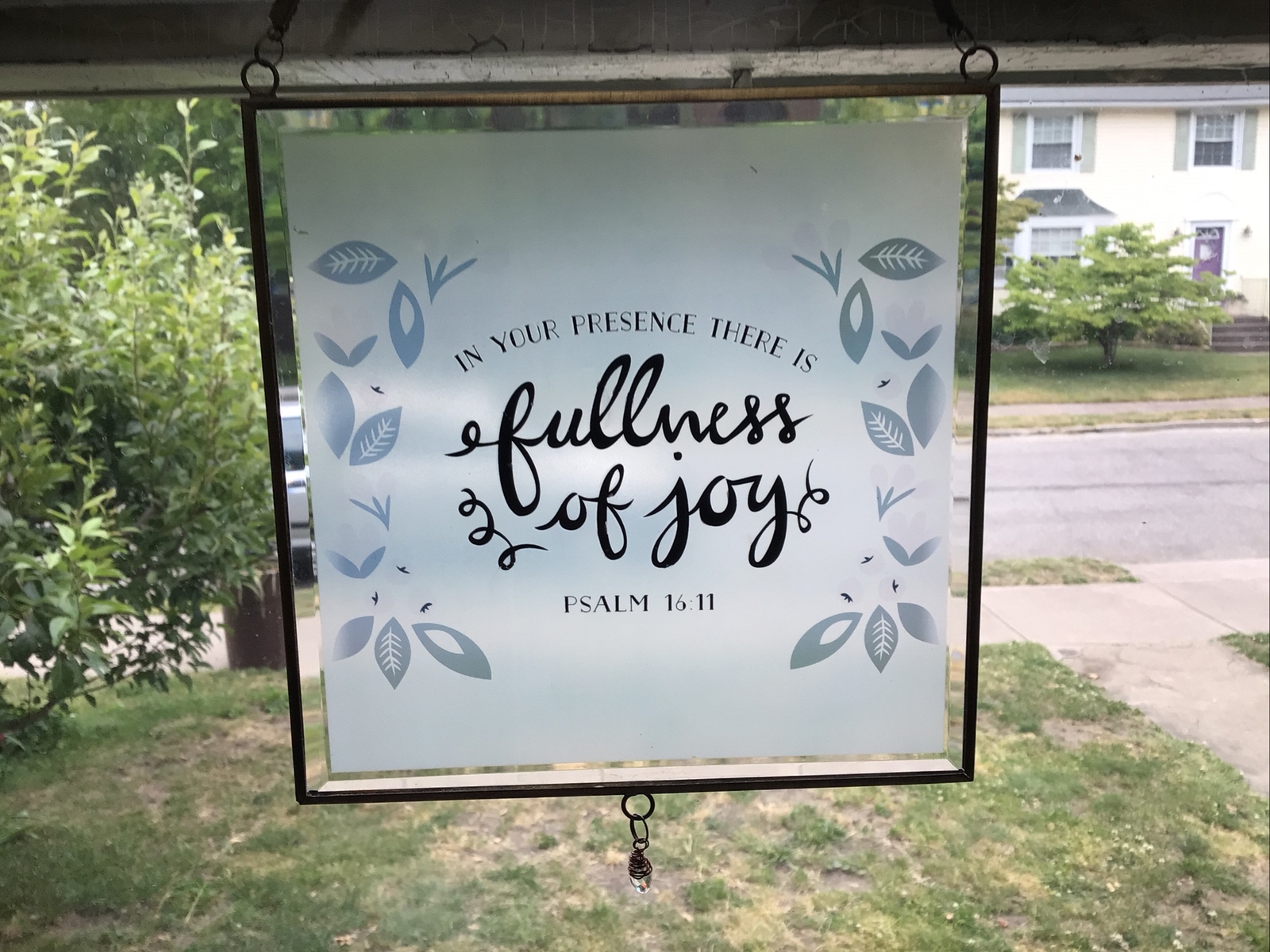 Vintage Psalm 16:11 Glass And Brass Clear Sun catcher Hanging Ornament  Beveled