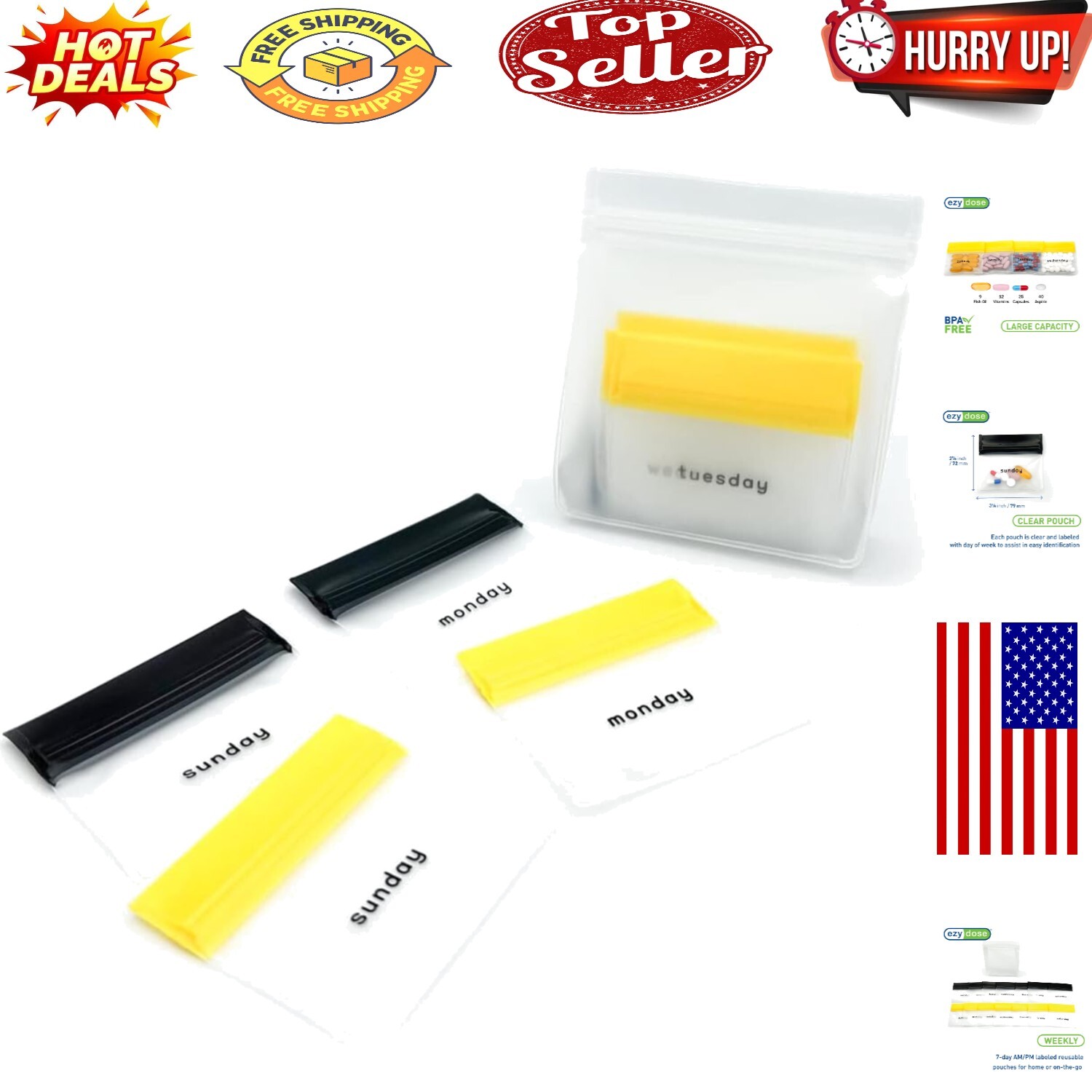 Compact Reusable Pill Pouches with Days of the Week Labels for Easy Organization