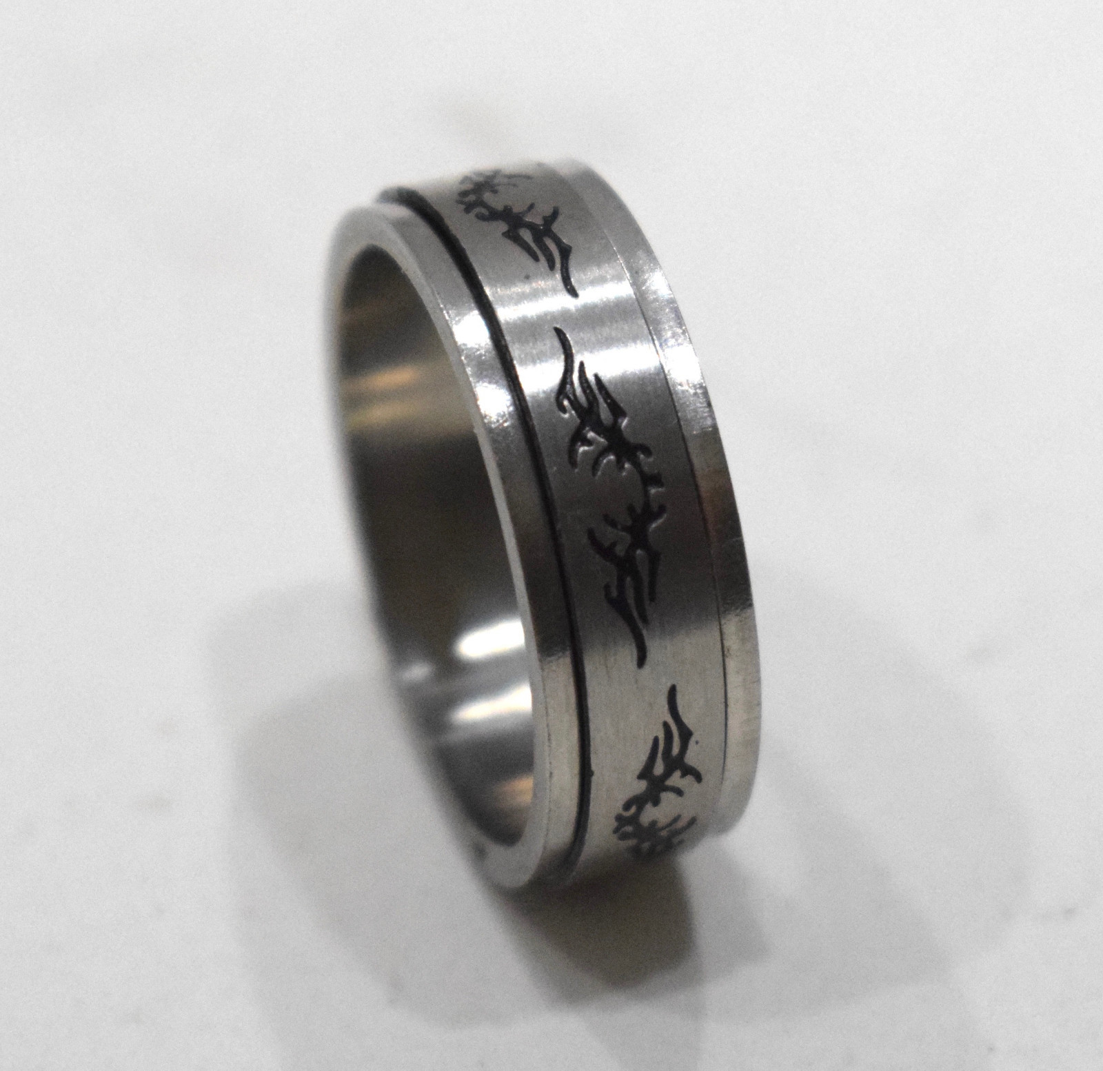Ring Stainless Steel Etched Spinner Band Ring
