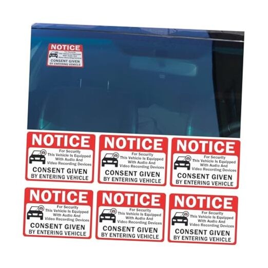 6PCS Car Camera Audio Video Recording Window Vinyl Stickers, Waterproof Sun