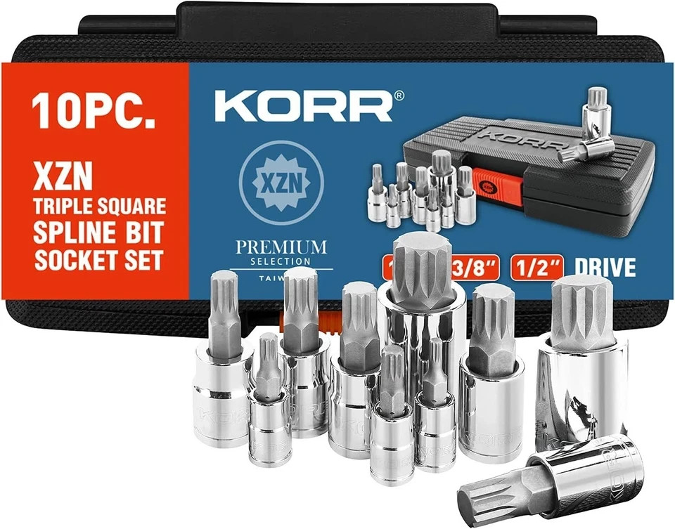 KORR Tools KSS009 10pc XZN Triple Square Spline Bit Socket Set One Size